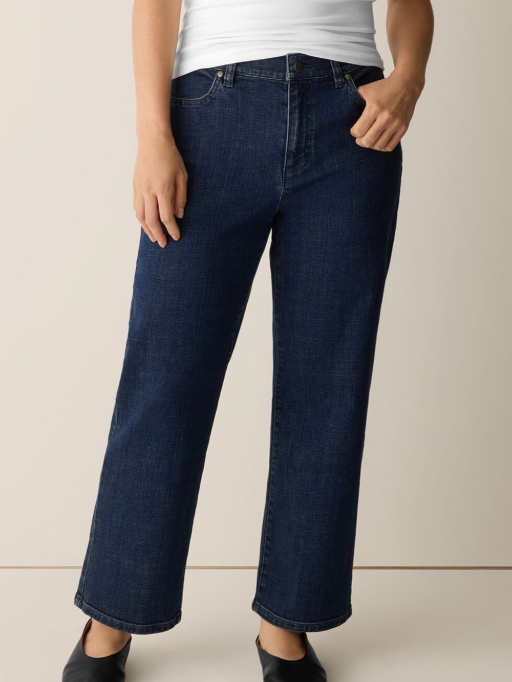 Eileen Fisher medium indigo Straight cotton stretch 16 zipper ankle Jeans